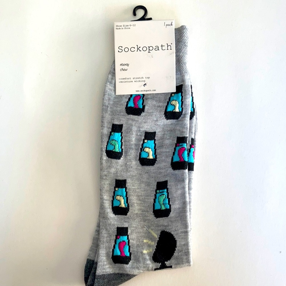 Sockopath groovy men’s dress/novelty socks with lava lamps.